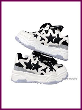 Y2K Chunky Platform Sneakers Women Star Cute Thick Sole Walking Shoes Kawaii
